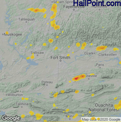 Hail Map for Forth Smith, AR Region on June 5, 2023 