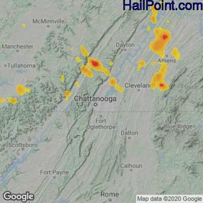 Hail Map for Chattanooga, TN Region on June 5, 2023
