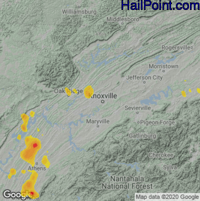 Hail Map for Knoxville, TN Region on June 5, 2023