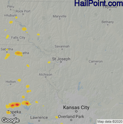 Hail Map for St. Joseph, MO Region on June 5, 2023