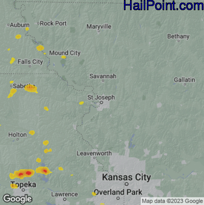 Hail Map for St. Joseph, MS Region on June 5, 2023