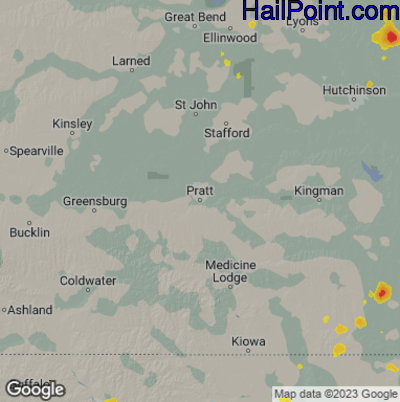 Hail Map for Pratt, KS Region on June 5, 2023 