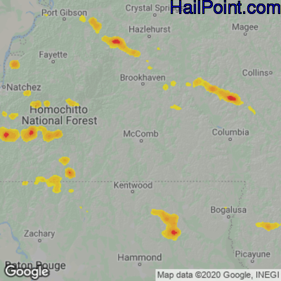Hail Map for McComb, MS Region on June 5, 2023 