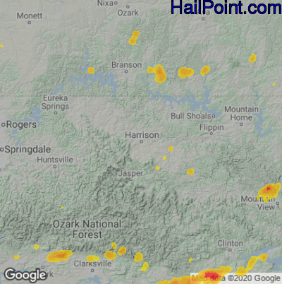 Hail Map for Harrison, AR Region on June 5, 2023