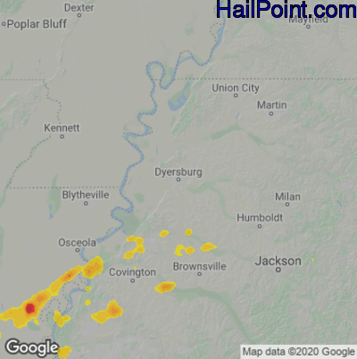 Hail Map for Dyersburg, TN Region on June 5, 2023