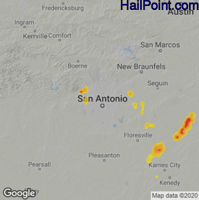 Hail Map for San Antonio, TX Region on June 5, 2023