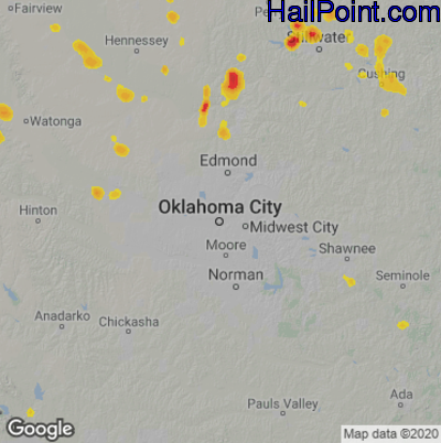 Hail Map for Oklahoma City, OK Region on June 6, 2023