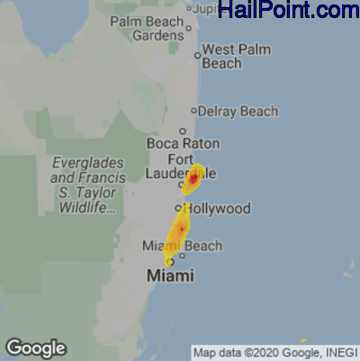 Hail Map for Fort Lauderdale, FL Region on June 6, 2023
