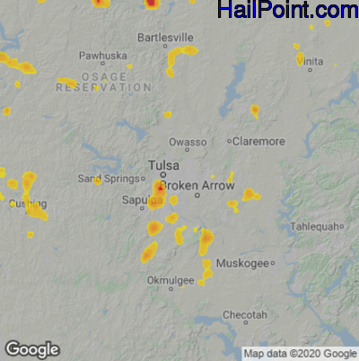 Hail Map for Tulsa, OK Region on June 6, 2023 