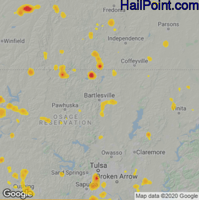 Hail Map for Bartlesville, OK Region on June 6, 2023 