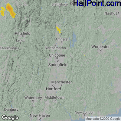 Hail Map for Springfield, MA Region on June 6, 2023