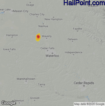 Hail Map for Waterloo, IA Region on June 6, 2023