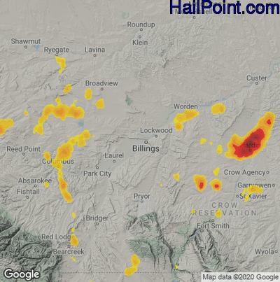 Hail Map for Billings, MN Region on June 6, 2023