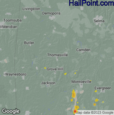 Hail Map for Thomasville, AL Region on June 6, 2023