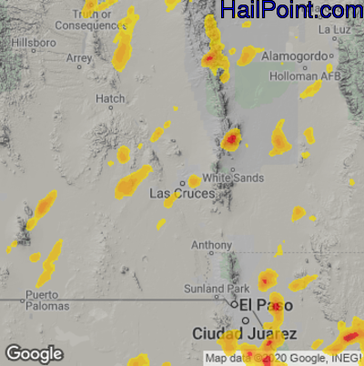 Hail Map for Las Cruces, NM Region on June 6, 2023