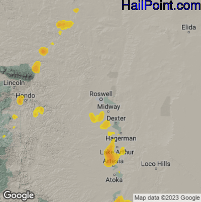 Hail Map for Roswell, NM Region on June 7, 2023