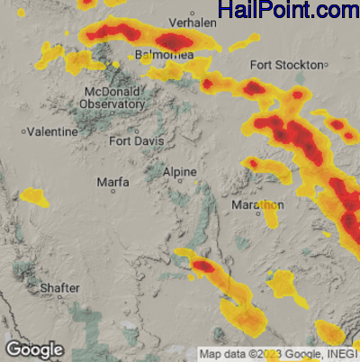 Hail Map for Alpine, TX Region on June 7, 2023