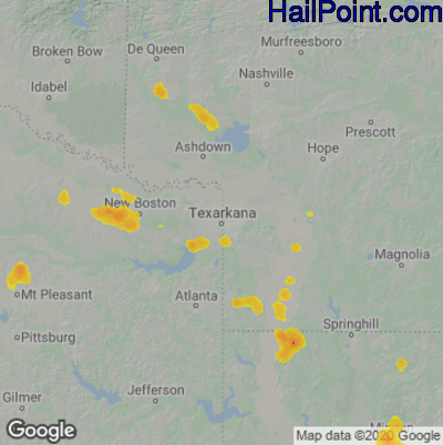 Hail Map for Texarkana, AR Region on June 7, 2023