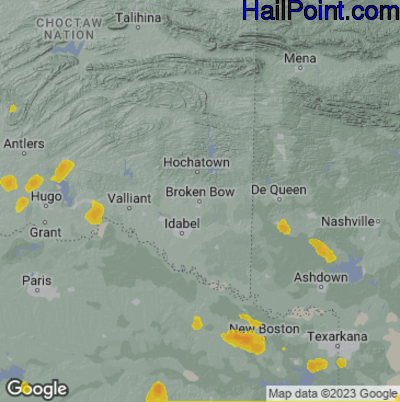Hail Map for Broken Bow, OK Region on June 7, 2023