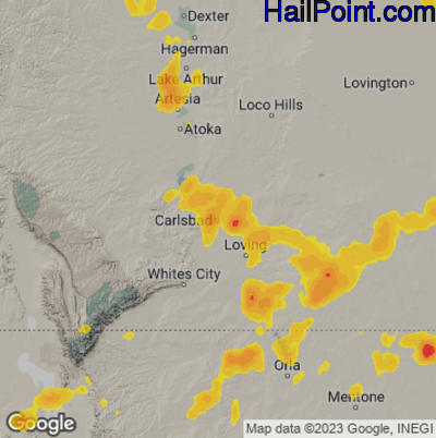 Hail Map for Carlsbad, NM Region on June 7, 2023