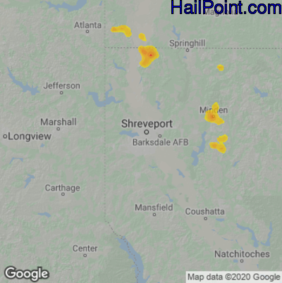 Hail Map for Shreveport, LA Region on June 7, 2023