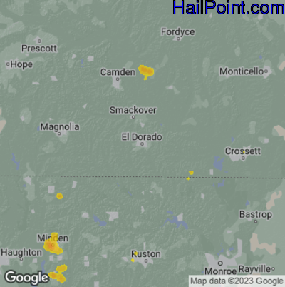 Hail Map for El Dorado, AR Region on June 7, 2023