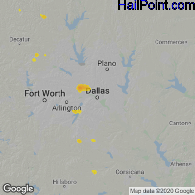 Hail Map for Dallas, TX Region on June 8, 2023