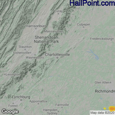 Hail Map for Charlotttesville, VA Region on June 8, 2023