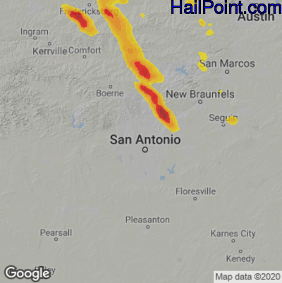 Hail Map for San Antonio, TX Region on June 8, 2023