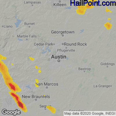 Hail Map for Austin, TX Region on June 8, 2023