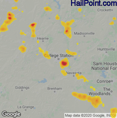 Hail Map for College Station, TX Region on June 8, 2023 