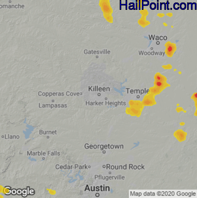 Hail Map for Killeen, TX Region on June 8, 2023