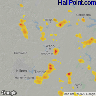 Hail Map for Waco, TX Region on June 8, 2023 