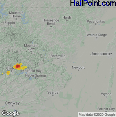 Hail Map for Batestville, AR Region on June 8, 2023