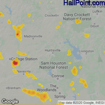 Hail Map for Huntsville, TX Region on June 8, 2023
