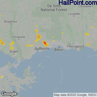 Hail Map for Gulfport, MS Region on June 8, 2023 