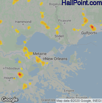 Hail Map for New Orleans, LA Region on June 8, 2023