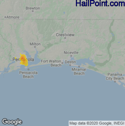 Hail Map for Fort Walton Beach, FL Region on June 8, 2023