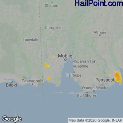 Hail Map for Mobile, AL Region on June 8, 2023