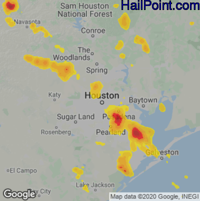 Hail Map for Houston, TX Region on June 8, 2023