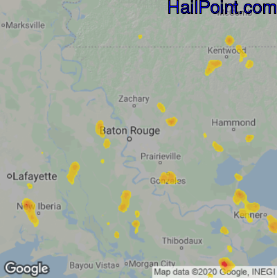 Hail Map for Baton Rouge, LA Region on June 8, 2023