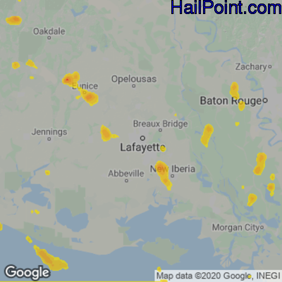 Hail Map for Lafayette, LA Region on June 8, 2023