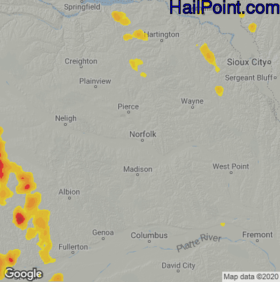 Hail Map for Norfolk, NE Region on June 9, 2023 