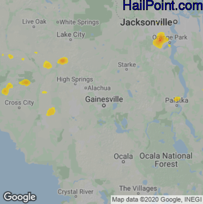 Hail Map for Gainesville, FL Region on June 9, 2023