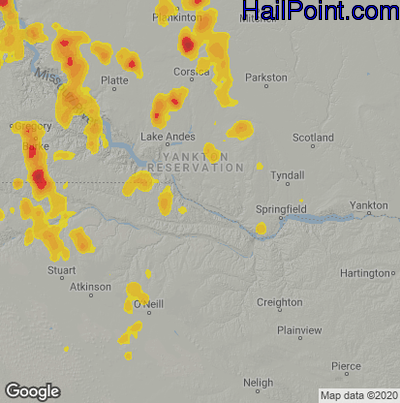 Hail Map for Grand Island, NE Region on June 9, 2023
