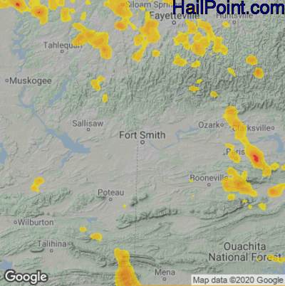 Hail Map for Forth Smith, AR Region on June 9, 2023 
