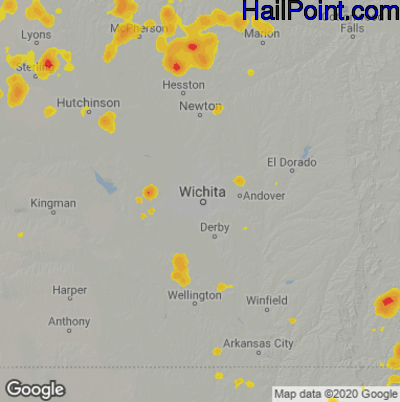 Hail Map for Wichita, KS Region on June 9, 2023