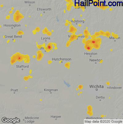 Hail Map for Hutchinson, KS Region on June 9, 2023