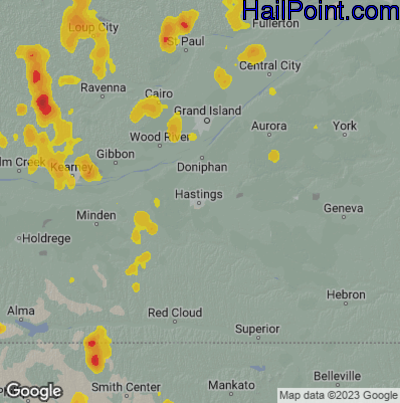 Hail Map for Hastings, NE Region on June 9, 2023 