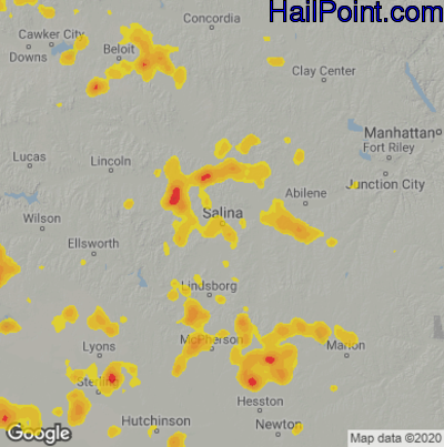 Hail Map for Salina, KS Region on June 9, 2023 